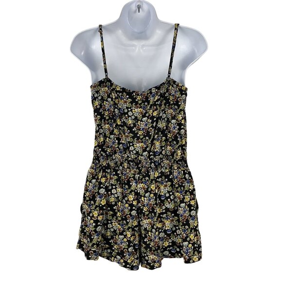 XXI Floral Button-Down Romper Womens Spaghetti Straps Black Multicolor Size SP - Picture 3 of 9